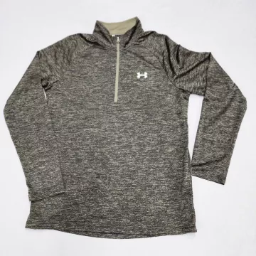 Under Armour Mens M Heathered Green 1/4 Zip Pullover Mock Neck Long Sleeve - Front