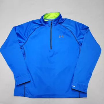 Under Armour Mens XL Blue 1/4 Zip Pullover Mock Neck Long Sleeve Loose Fit - Front