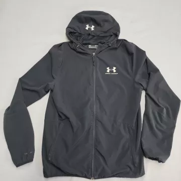 Under Armour Storm HeatGear Windbreaker Jacket Mens S Black Full Zip Hooded - Front