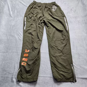 USMC Running Pants Men's Medium Olive Green Nylon Track PT Reflective Lined EGA - Front