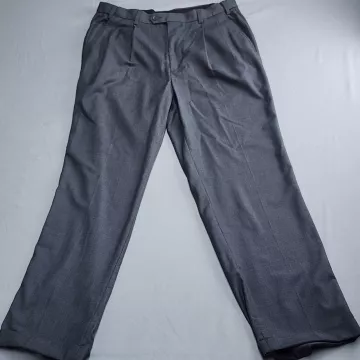 Van Heusen Mens Dress Pants 36x34 Charcoal Grey Pleated Cuffed Slacks Business - Front