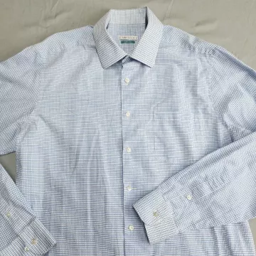 VANHEUSEN Slim Fit Dress Shirt Men's 16.5 Tall White Blue Grid Wrinkle Free - Main