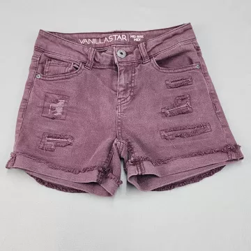 Vanilla Star Women's Size 0 Purple Denim Shorts Distressed Cut-Off Mid Rise - Front