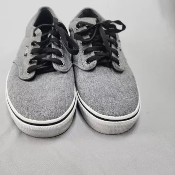 Vans Men's 10.5 Gray Heathered Canvas Low Top Skate Shoes Sneakers Waffle Sole - Front