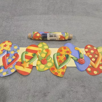 Village Coastal Flip Flop Multicolor Wallpaper Border Prepasted Vinyl New - Main