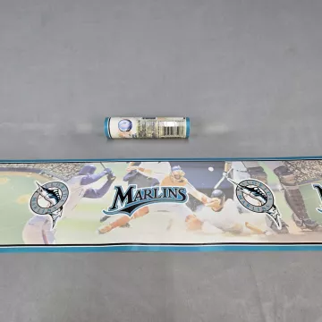 Village Florida Marlins MLB Retro Baseball Wallpaper Border Prepasted Teal New - Main