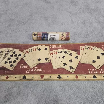 Village Poker Cards Burgundy Wallpaper Border Prepasted Vinyl New - Main