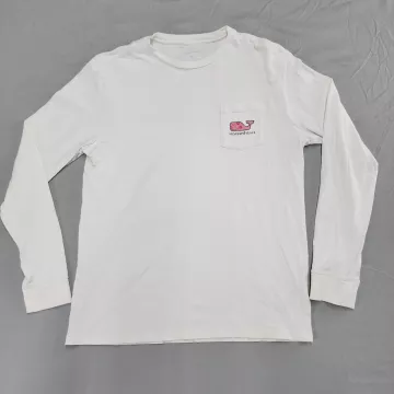 Vineyard Vines Long Sleeve T-Shirt Womens XL White Pocket Whale Logo Cotton - Front