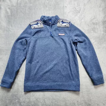 Vineyard Vines Shep Shirt Men's Small Blue 1/4 Zip Pullover Sweater Marlin Yoke - Front