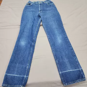 Vintage Lee Jeans Womens 12 W26 L33 Blue Denim High Rise Straight Leg USA Made - Front