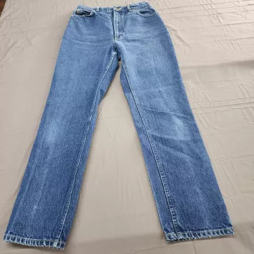 Vintage Lee Jeans Womens 14 W28 High Rise Straight Blue Denim Union Made USA - Front