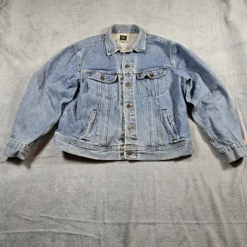 Vintage Lee Trucker Jacket Men's 44R Blue Denim Made in USA 220-8557 Riders - Front