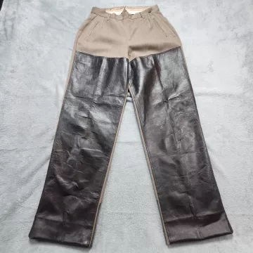 Vintage Saks Fifth Avenue Pants 14 Brown Wool Leather Panel High Rise Straight - Front