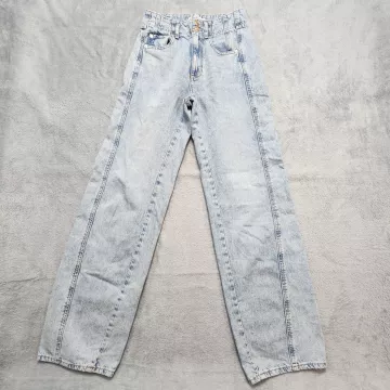 We The Free Aster High Rise Straight Jeans Women's Size 25 Light Blue Acid Wash - Front