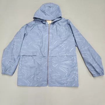 Weatherproof Vintage Women XXL Blue Abstract Hooded Rain Coat Windbreaker Jacket - Front