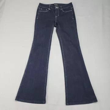 White House Black Market Blanc Flare Jeans Womens 2S Dark Blue Denim Mid Rise - Front