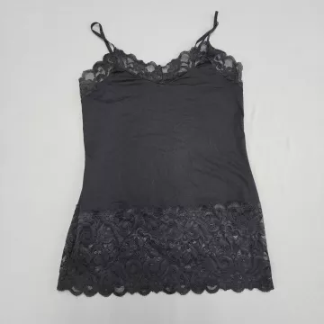 White House Black Market Womens S Black Lace Trim Camisole Adjustable Strap Top - Front