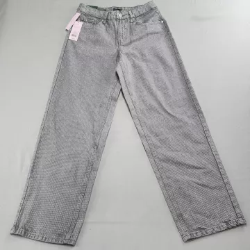 Wild Fable Womens Size 4 Metallic Gray 90s Relaxed Straight Mid Rise Jeans - Front