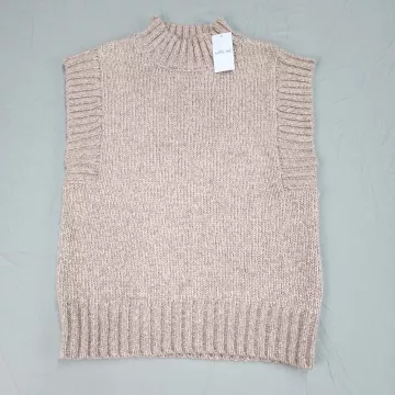 Willow Root Womens L Beige Mock Neck Knit Sweater Vest Sleeveless Pullover - Front