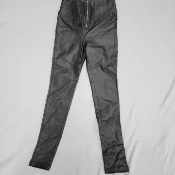Windsor Womens Size M Black Faux Leather Jeggings Pants Front Zip Stretch - Front