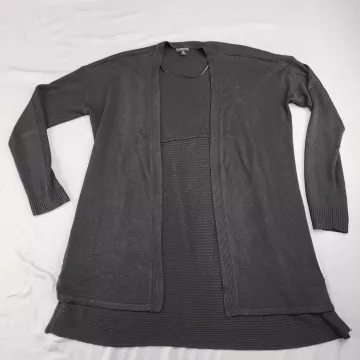 WORTHINGTON Open Front Cardigan Women's M Charcoal Grey Ribbed Knit Zippers - Front