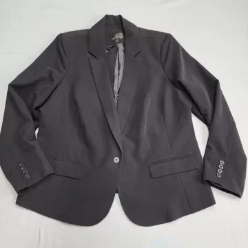 Worthington Womens Plus Size 20W Black One Button Blazer Jacket Lined Stretch - Front