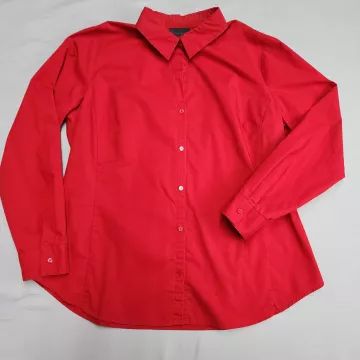 Worthington Womens Size 18 Red Button Up Shirt Long Sleeve Stretch Cotton Blend - Front