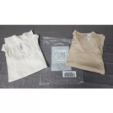 Wynne Layers Lot 2 Tank Tops Women's 3X Plus White Beige Scoop V-Neck Stretch - Main