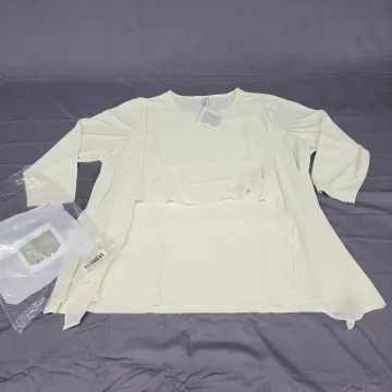 Wynne Layers Women's 3X Ivory Tunic Top Asymmetrical Sheer Overlay 3/4 Sleeve - Main