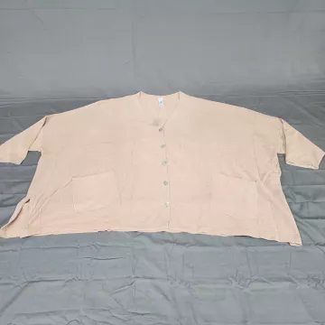 Wynne Lounge Women's 4X Peach Pink Oversized Cardigan Sweater V-Neck Pockets - Front