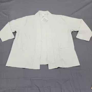 WynneLayers Open Front Knit Jacket Ivory Womens Plus Size 3X Stretch Pockets - Front