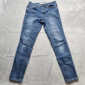 YMI Jeans Women's 28 Mid Rise Skinny Built-In Warm Blue Denim Stretch L26.5 - Front