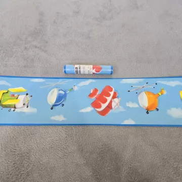 York Airplane Helicopter Blue Wallpaper Border Kids Nursery Prepasted New - Main