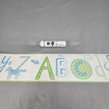 York Alphabet Animal Blue Green Nursery Wallpaper Border New Sealed Prepasted - Main