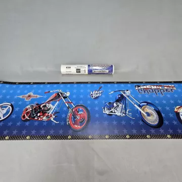 York American Chopper Blue Motorcycle Wallpaper Border Pre-pasted New - Main