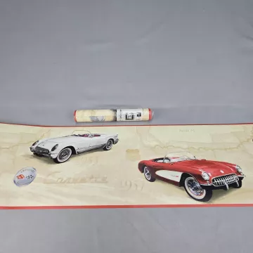 York Corvette Route 66 Retro Wallpaper Border Prepasted SureStrip New Sealed - Main