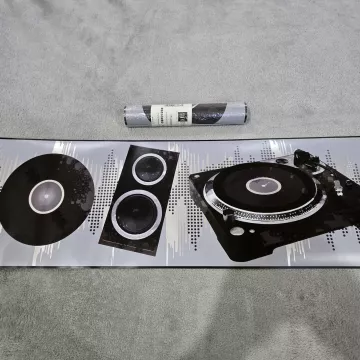 York DJ Music Soundwave Black Silver Wallpaper Border Prepasted Sure Strip New - Main