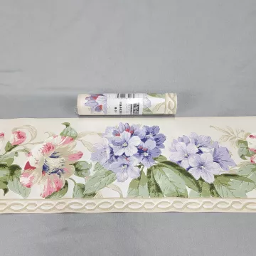 York Floral Cream Pink Purple Wallpaper Border Prepasted Vinyl New Sealed - Main