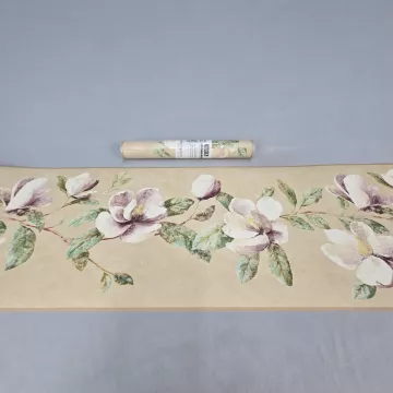 York Magnolia Floral Beige Wallpaper Border Prepasted Textured New Sealed - Main