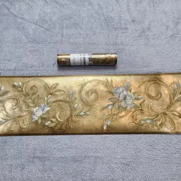 York Traditional Floral Gold Wallpaper Border New Sealed Prepasted Metallic - Main