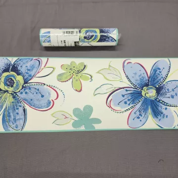 York Wallcoverings Floral Blue Wallpaper Border New Sure Strip Prepasted - Main