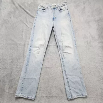 Zara Women's Jeans Size 4 Light Blue High Rise Straight Leg Frayed Hem - Front