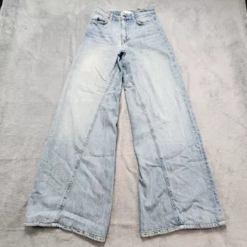Zara Womens High Rise Wide Leg Jeans Light Blue Denim Front Seam - Front