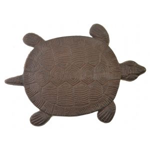 13" Brown Cast Iron Turtle Stepping Stone Decorative Garden Pathway Paver Decor