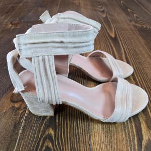Allegra K Women's Back to College Faux Suede Open Toe Ankle Tie Chunky Sandal 5
