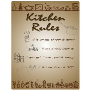 Aluminum Sign Kitchen Rules Wall Hanging Plaque 12" x 9"