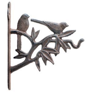 Birds In Tree Decorative Plant Hanger Cast Iron Flower Basket Hook 7.625" Deep