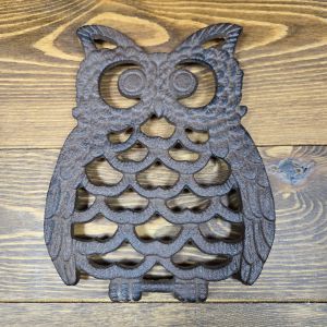 Decorative Cast Iron Trivet Owl Hot Pad Kitchen Decor Table 7.75" Long