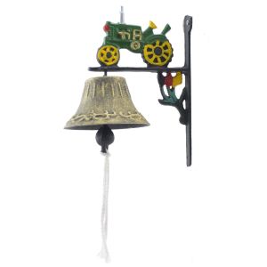 Cast Iron Dinner Bell Green Farm Tractor Colorful Doorbell Barn Decoration