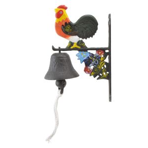 Cast Iron Dinner Bell Rooster & Flowers Colorful Doorbell